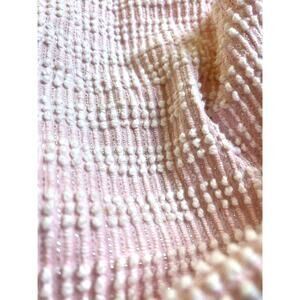 Vintage Chenille Bedspread Pink White Pearl Lurex 104X88 Mid Century Mod Fringe